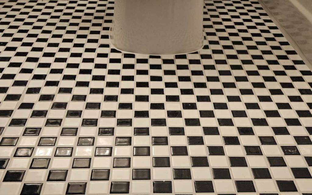 Bathroom floor tiles with repaired grout